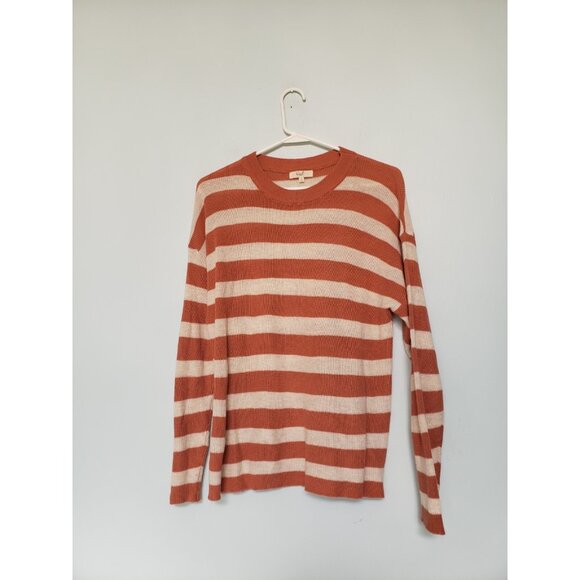 easel Sweaters - Easel Womens S Sweater Orange Tan Stripe Long Sleeve 100% Cotton Crew Neck Soft